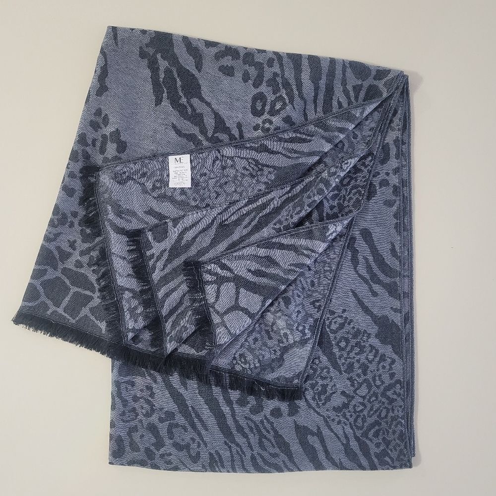 Modern Expressions Pashima Black Gray Print Scarf Wrap